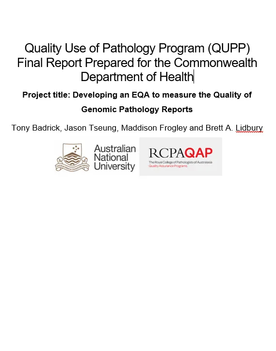 Cover page for the Developing an EQA to measure the Quality of Genomic Pathology Reports