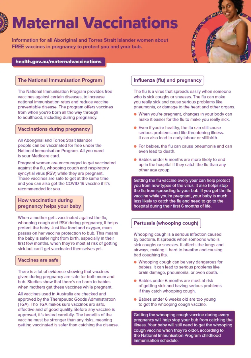 Cover page for the First Nations Maternal Vaccinations brochure