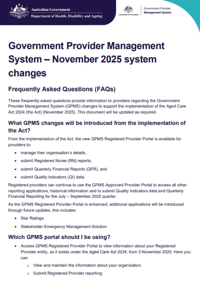 Government Provider Management System – November 2025 system changes cover page