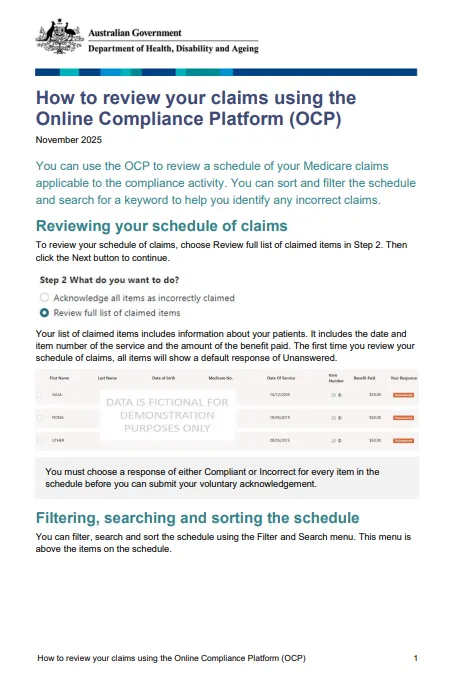 Cover page for the how to review your claims using the OCP system