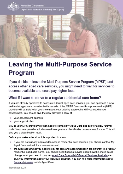 Leaving the Multi-Purpose Service Program cover page (November update)