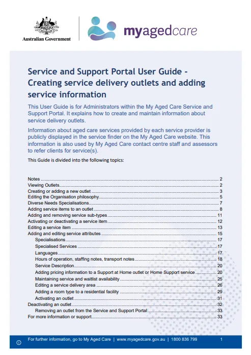 Cover page for the Service and Support Portal user guide – Creating service delivery outlets and adding service information