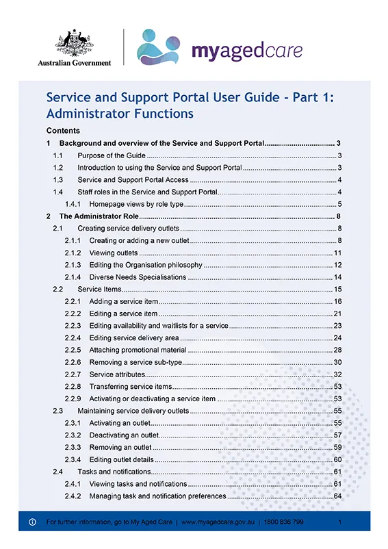 Thumbnail: My Aged Care – Service and Support Portal user guide – Part 1: Administrator functions