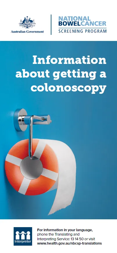 Cover page for the Information about getting a colonoscopy brochure