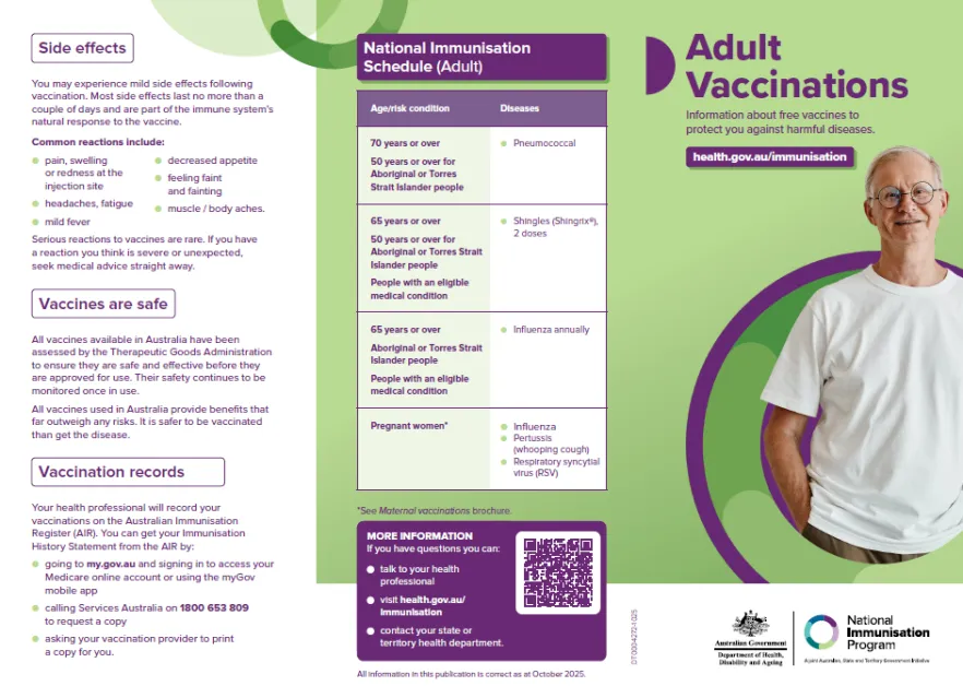 Cover page for the Adult vaccination brochure