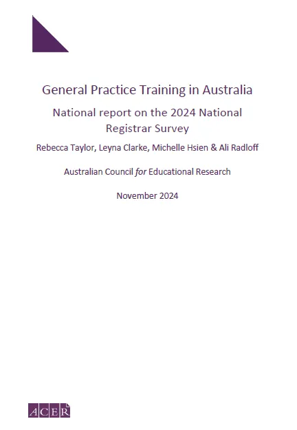 Cover page for the National Report on the 2024 GP National Registrar Survey