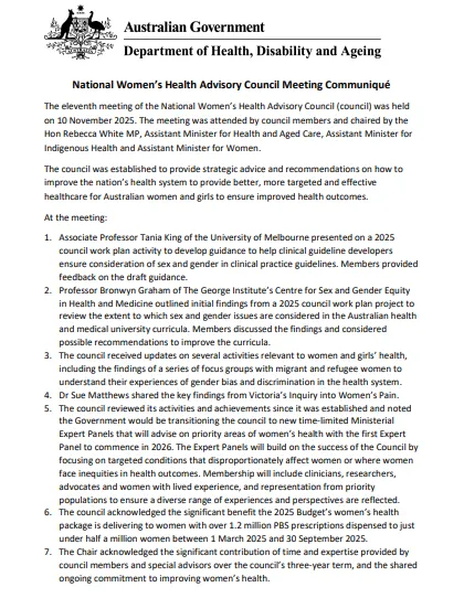 National Women’s Health Advisory Council Meeting Communiqué cover page