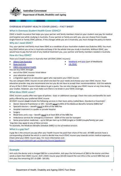 Cover image for the Overseas Student Health Cover (OSHC) fact sheet