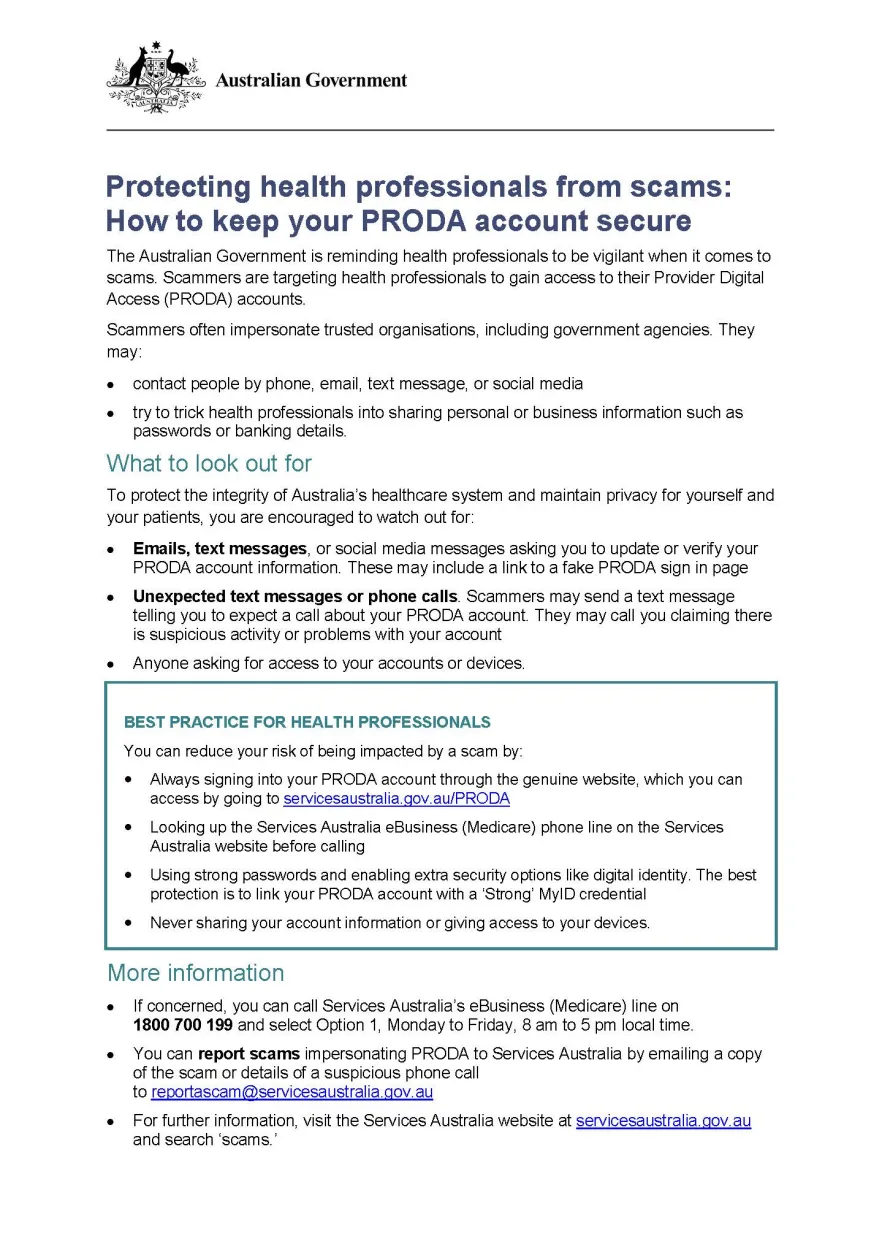 Cover image for the Protecting health professionals from scams fact sheet