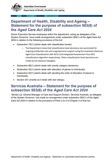 Image of the Statement for the purpose of subsection 583(6) of the Aged Care Act 2024