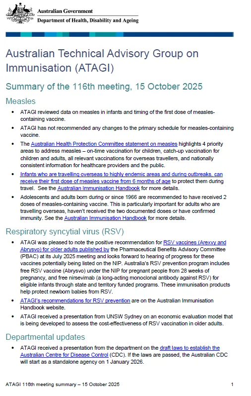 ATAGI meeting bulletins cover page