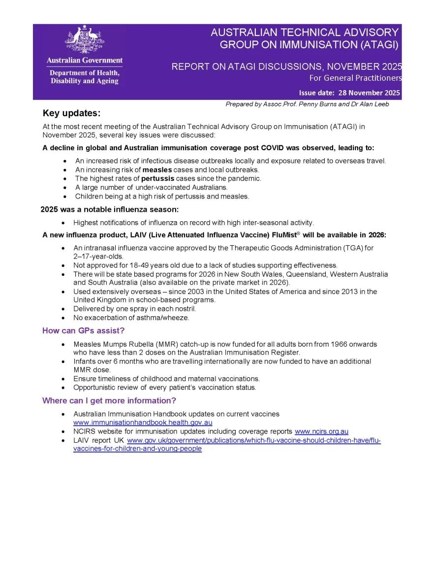 Cover page for the ATAGI discussion and meeting agenda