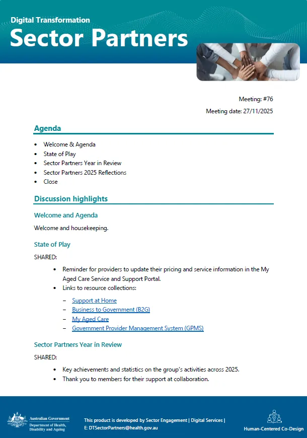 Digital Transformation Sector Partners meeting minute cover page – 27 November 2025
