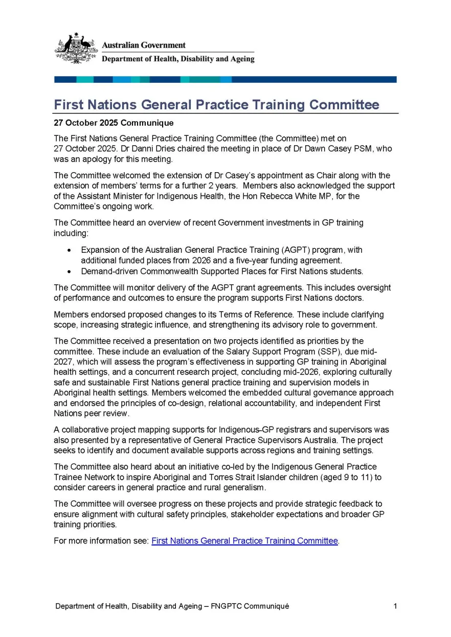 FNGPTC Communique 27 October 2025 cover page