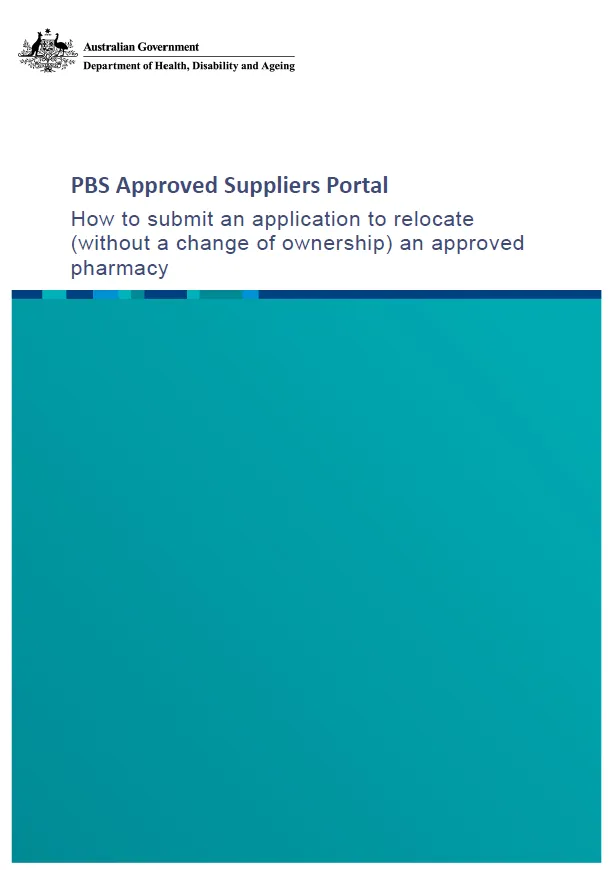 How to submit an application to relocate (without a change of ownership) an approved pharmacy cover page