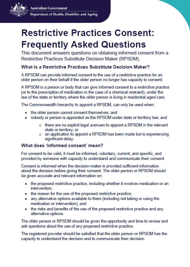 Consent for restrictive practices – Frequently asked questions ...