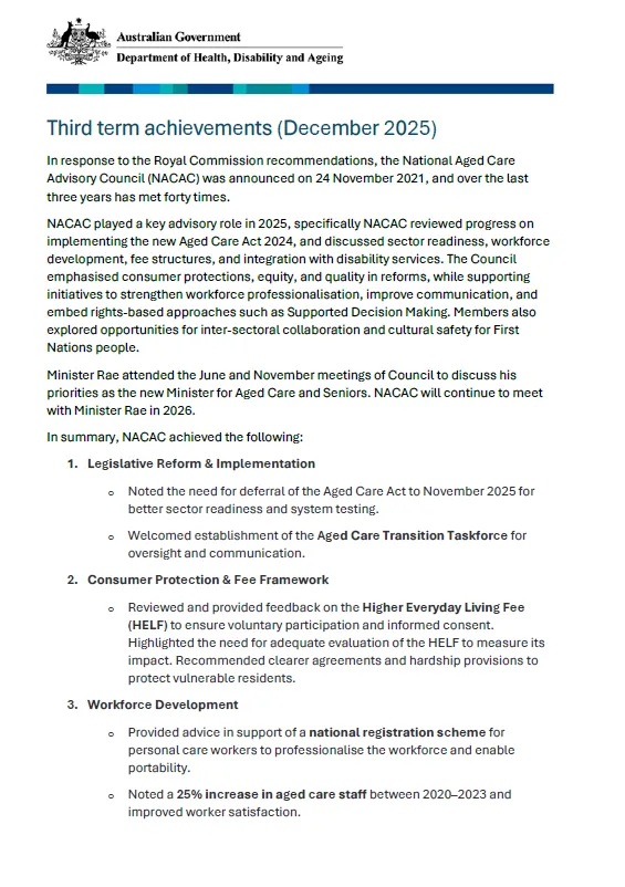 National Aged Care Advisory Council – Third term achievements 2025 ...