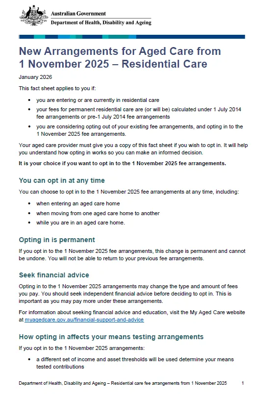 New Arrangements for Aged Care from 1 November 2025 – Residential Care ...
