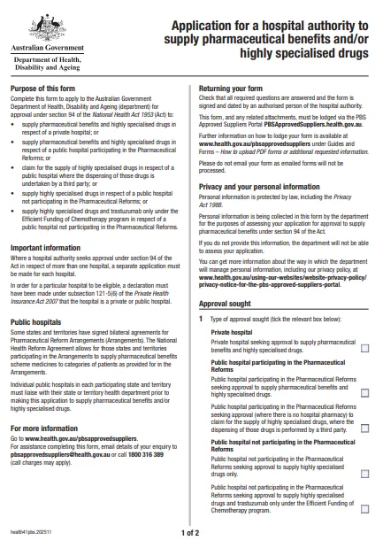 S100 Script Application for a hospital authority to prescribe and/or supply ...
