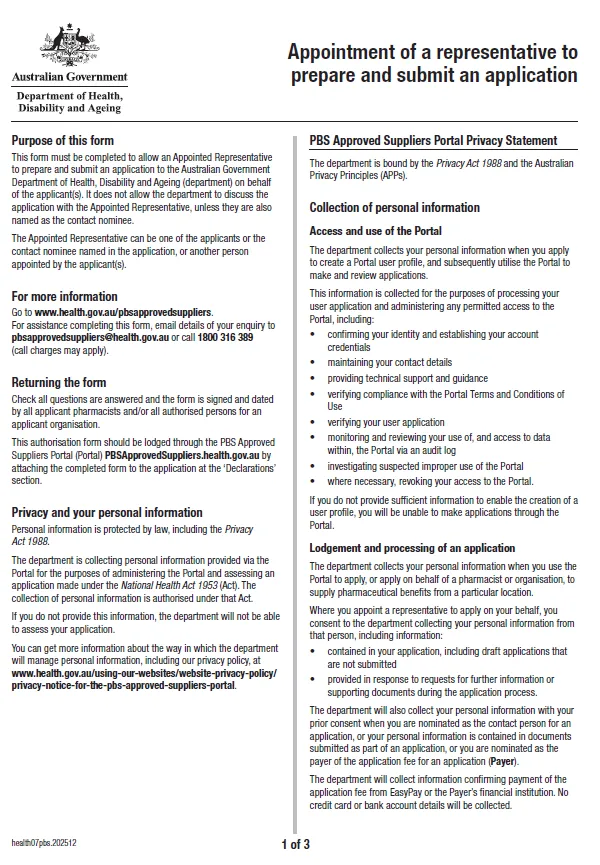 Appointment of a representative to prepare and submit an application ...