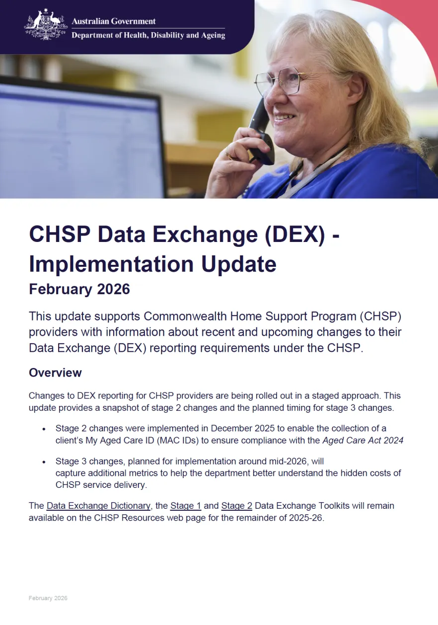 CHSP Data Exchange (DEX) – Implementation Update February 2026 ...