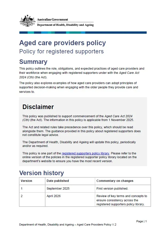 Aged care providers policy | Australian Government Department of Health ...