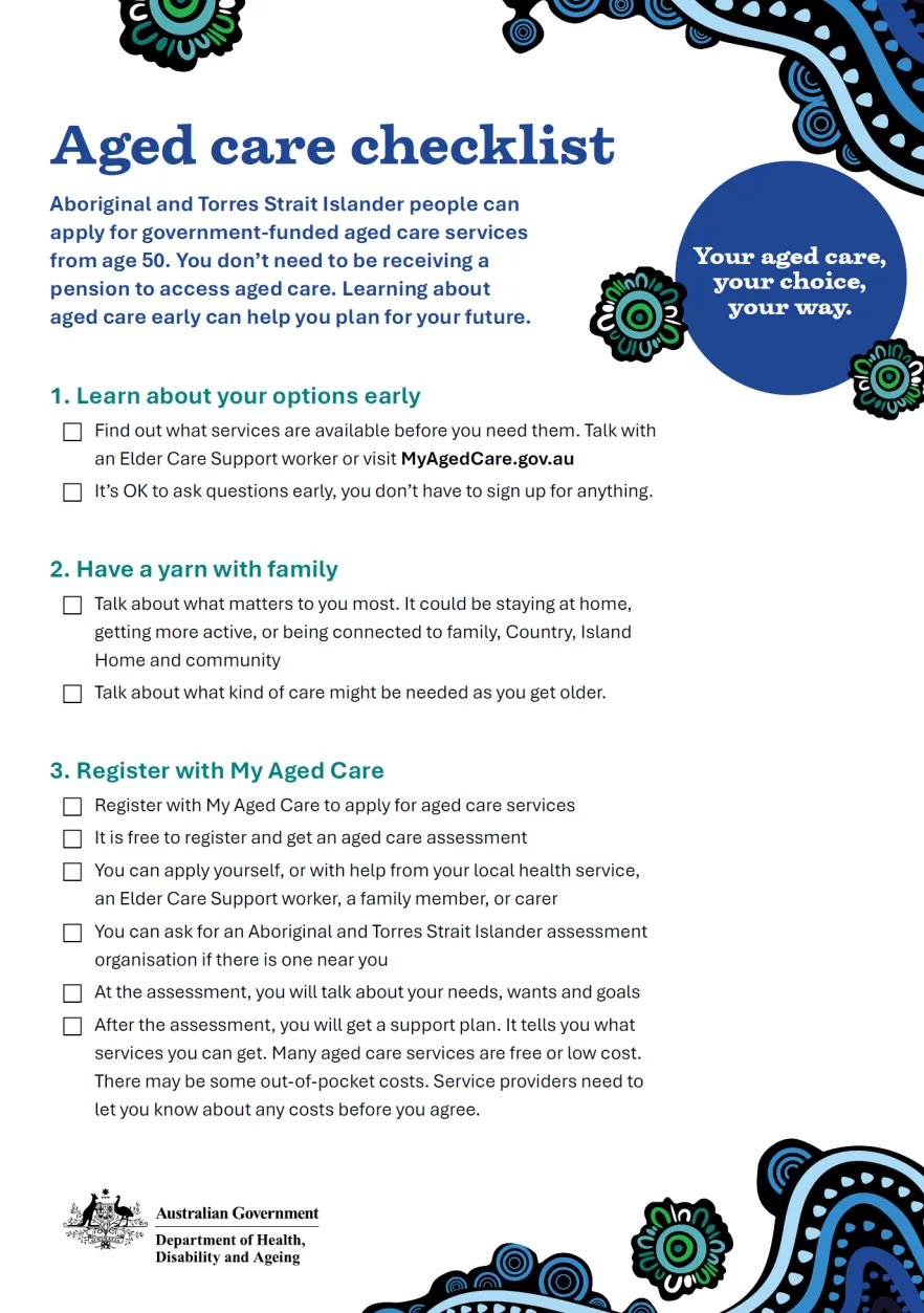 Aged care checklist | Australian Government Department of Health ...