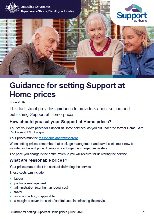 Support At Home Rates Guidance for setting Support at Home prices – fact sheet for providers ...