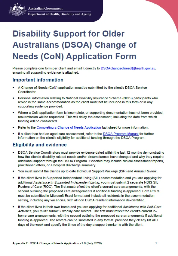 Disability Support for Older Australians Program manual – Appendix E ...