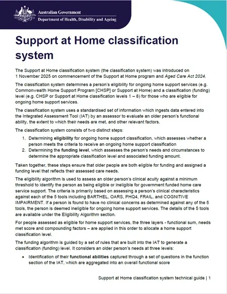 Support at Home classification system | Australian Government ...