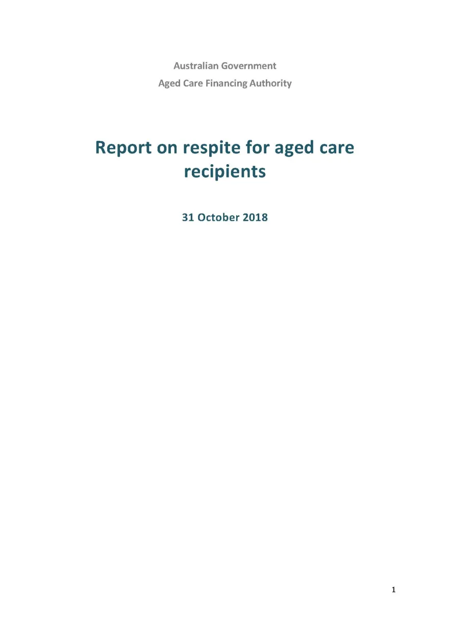 Cover pages ACFA report on respite for aged care recipients