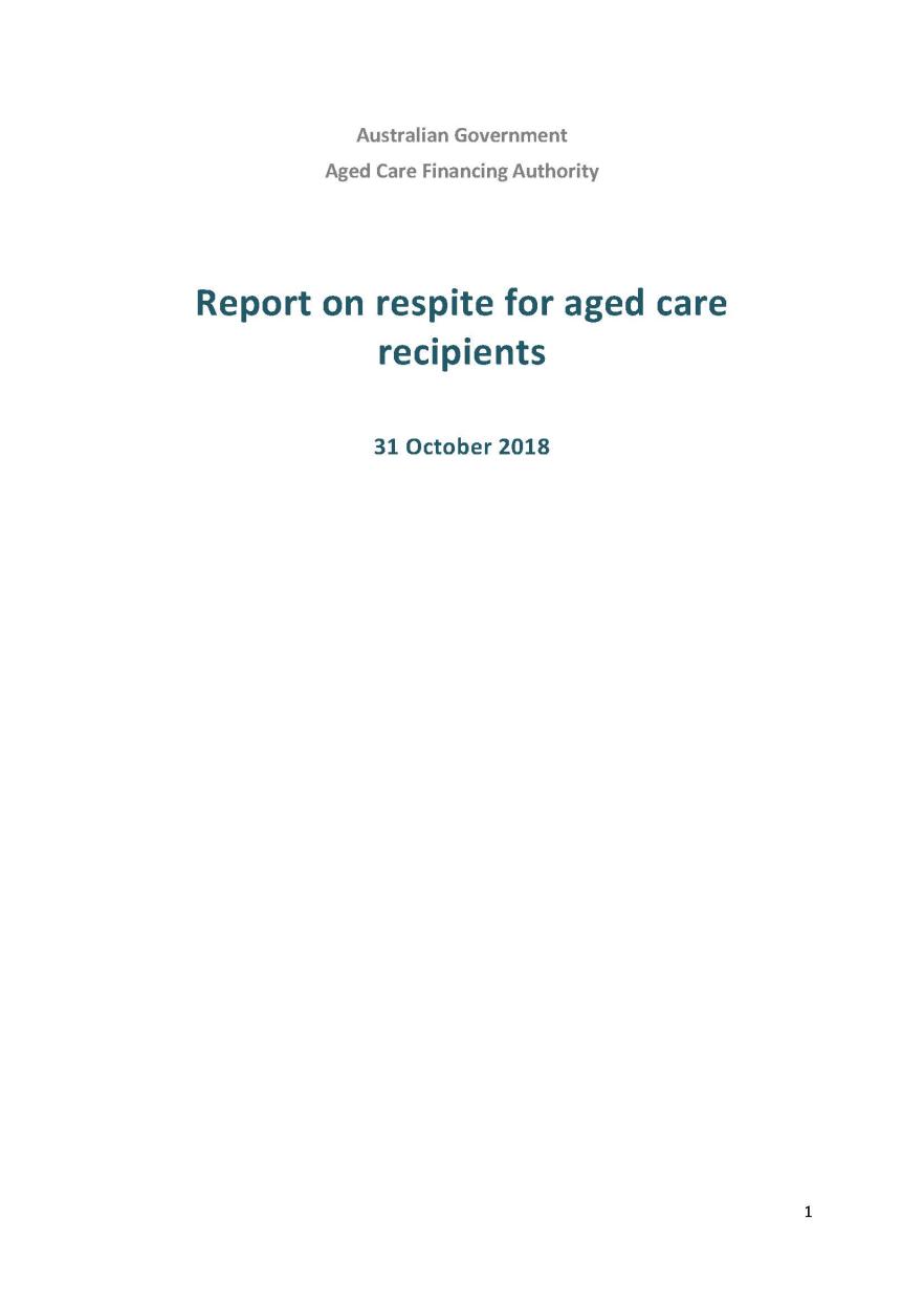 Cover pages ACFA report on respite for aged care recipients