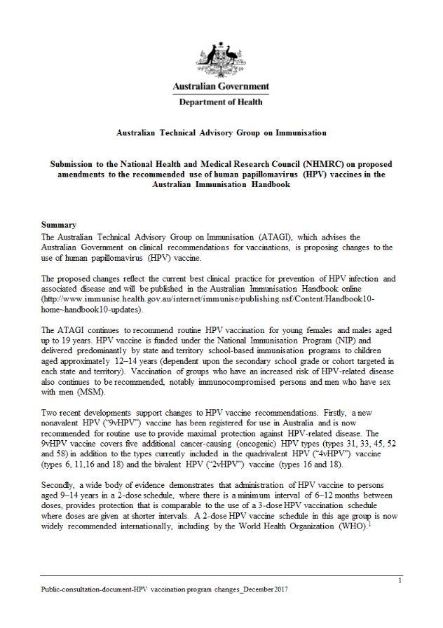 Australian Technical Advisory Group on Immunisation - HPV document image