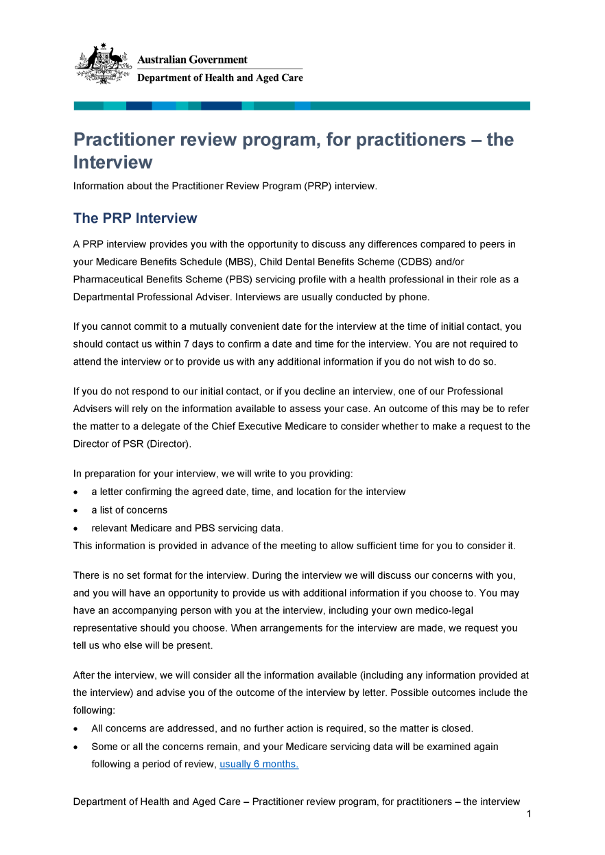 Practitioner review program, for practitioners – the Interview (Attachment F)