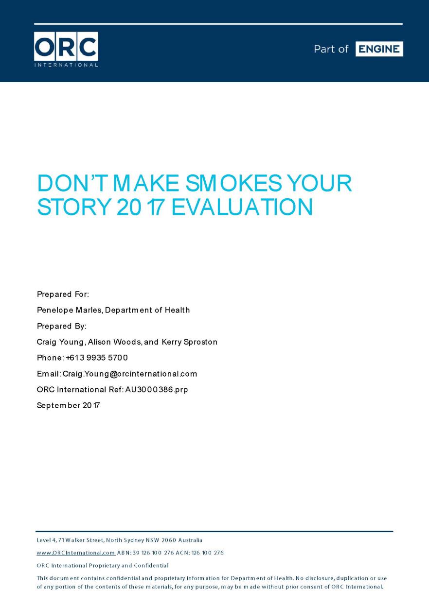 Cover image for the Don’t Make Smokes Your Story campaign – 2017 evaluation report