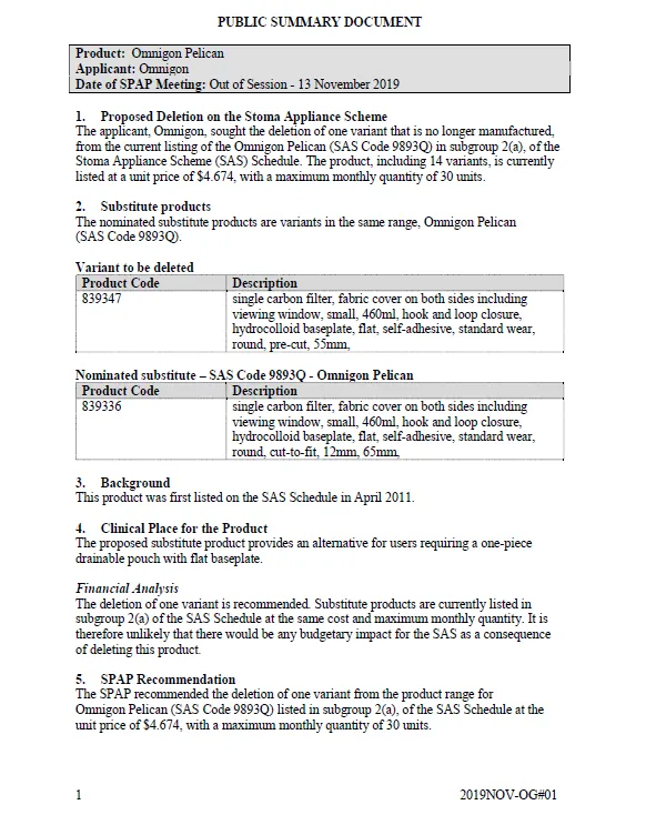 Cover image for SPAP public summary documents – November 2019 – Omnigon Pelican