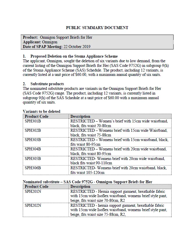 Cover image for SPAP public summary documents – October 2019 – Omnigon Support Briefs for Her