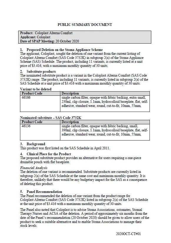 Cover image for Stoma Product Assessment Panel public summary documents – October 2020 meeting