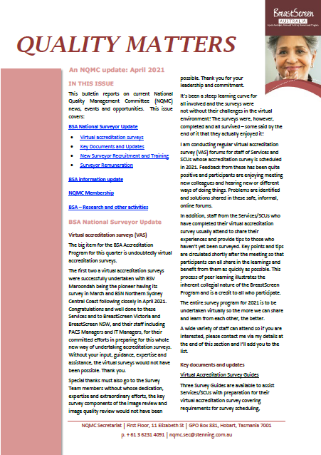 Image of the BreastScreen - Quality mattes bulletin