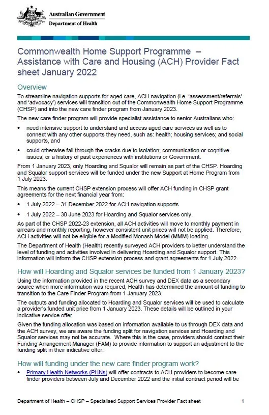 Commonwealth Home Support Programme 2022-23 Extension fact sheets