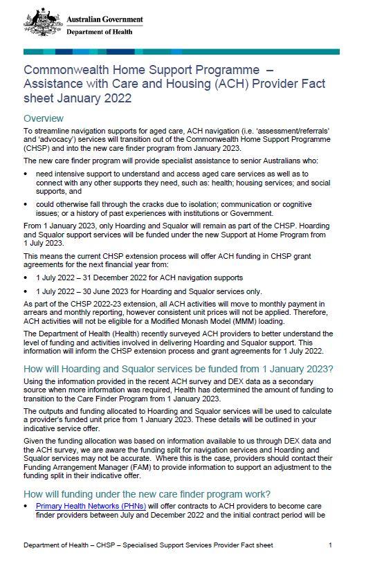 Commonwealth Home Support Programme 2022-23 Extension fact sheets 