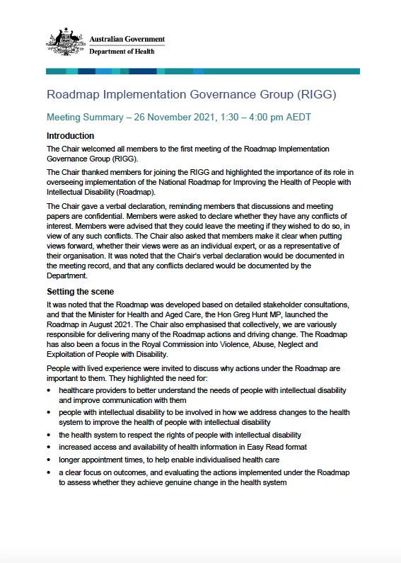 Roadmap Implementation Governance Group (RIGG) meeting communiques cover image