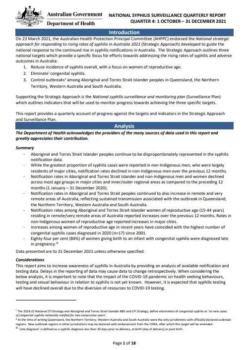 Cover image for quarterly syphilis report October to December 2021