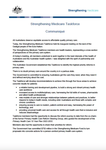 Strengthening Medicare Taskforce – Communiques cover image