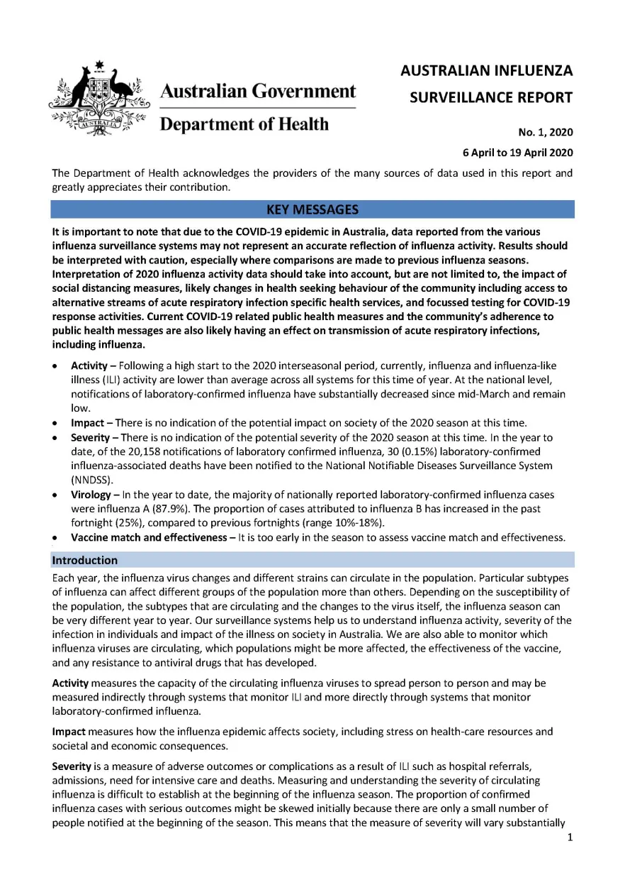 Cover image for Australian Influenza Surveillance Report 1 2020