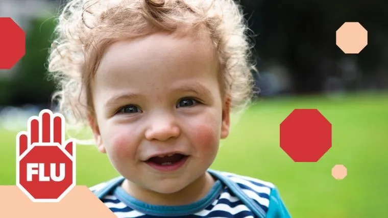 small child and word Flu in stop sign