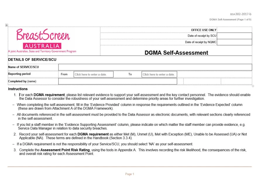 Cover image for BreastScreen Australia – DGMA self-assessment.