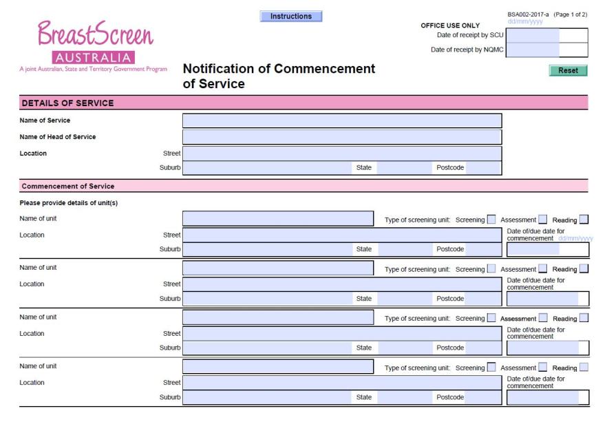 Cover image for BreastScreen Australia – Notification of commencement of service.