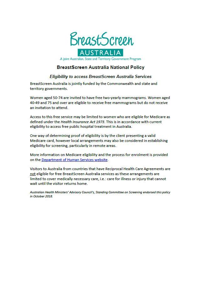 BreastScreen Australia National Policy