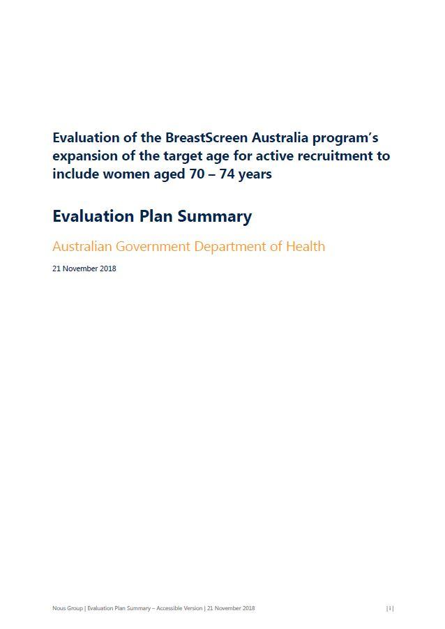 BreastScreen Australia – Program expansion evaluation plan summary